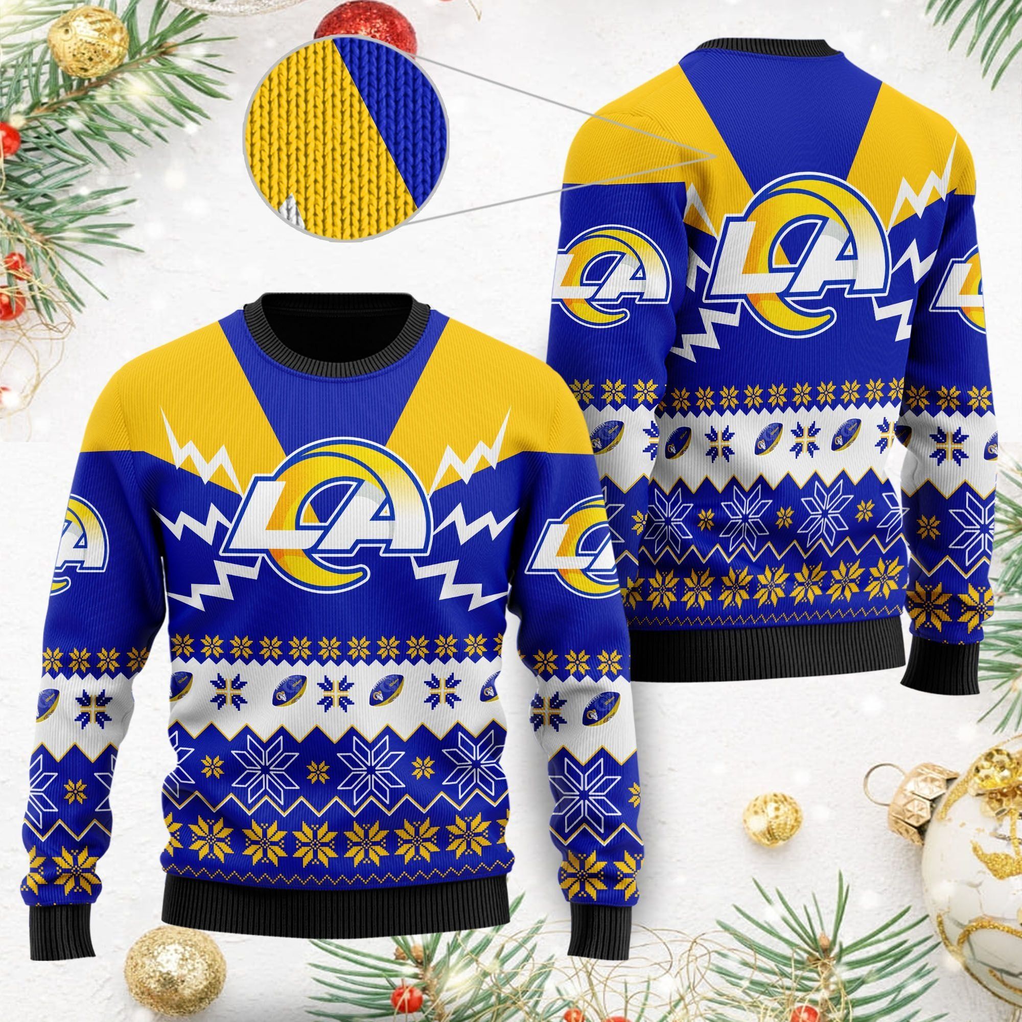 Los Angeles Rams NFL Football Team Logo Symbol 3D Ugly Christmas Sweater