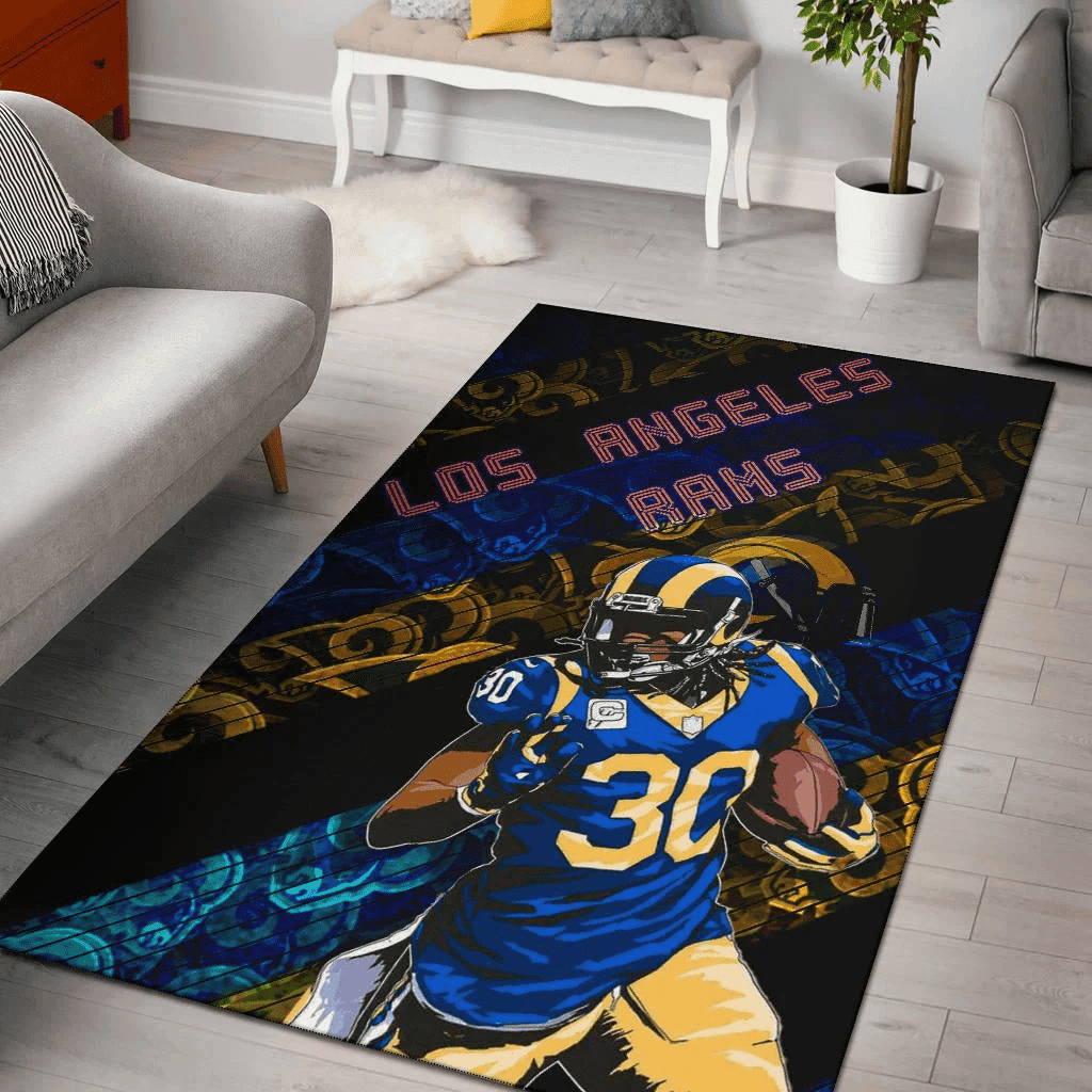 Los Angeles Rams Raymond Calais 30 American Football Rectangle Area Rug – Blue Yellow Full Print Carpet For Living Room & Bedroom Home Decor