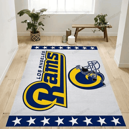 Los Angeles Rams Retro Logo Rectangle Area Rug – Full Print Carpet For Living Room & Bedroom Home Decor