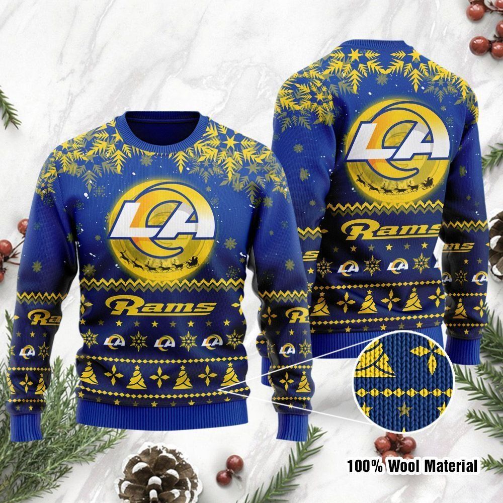 Los Angeles Rams Santa Claus In The Moon Ugly Christmas Sweater Holiday Party For Men Women