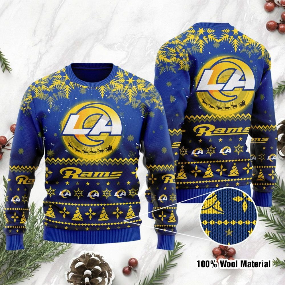 Los Angeles Rams Santa Claus In The Moon Ugly Christmas Sweater, Perfect Holiday Gift