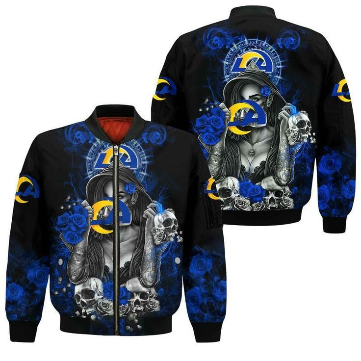 Los Angeles Rams Skull Black Blue Bomber Jacket | NFL Team Jacket for Men & Women | Football Fan Gift