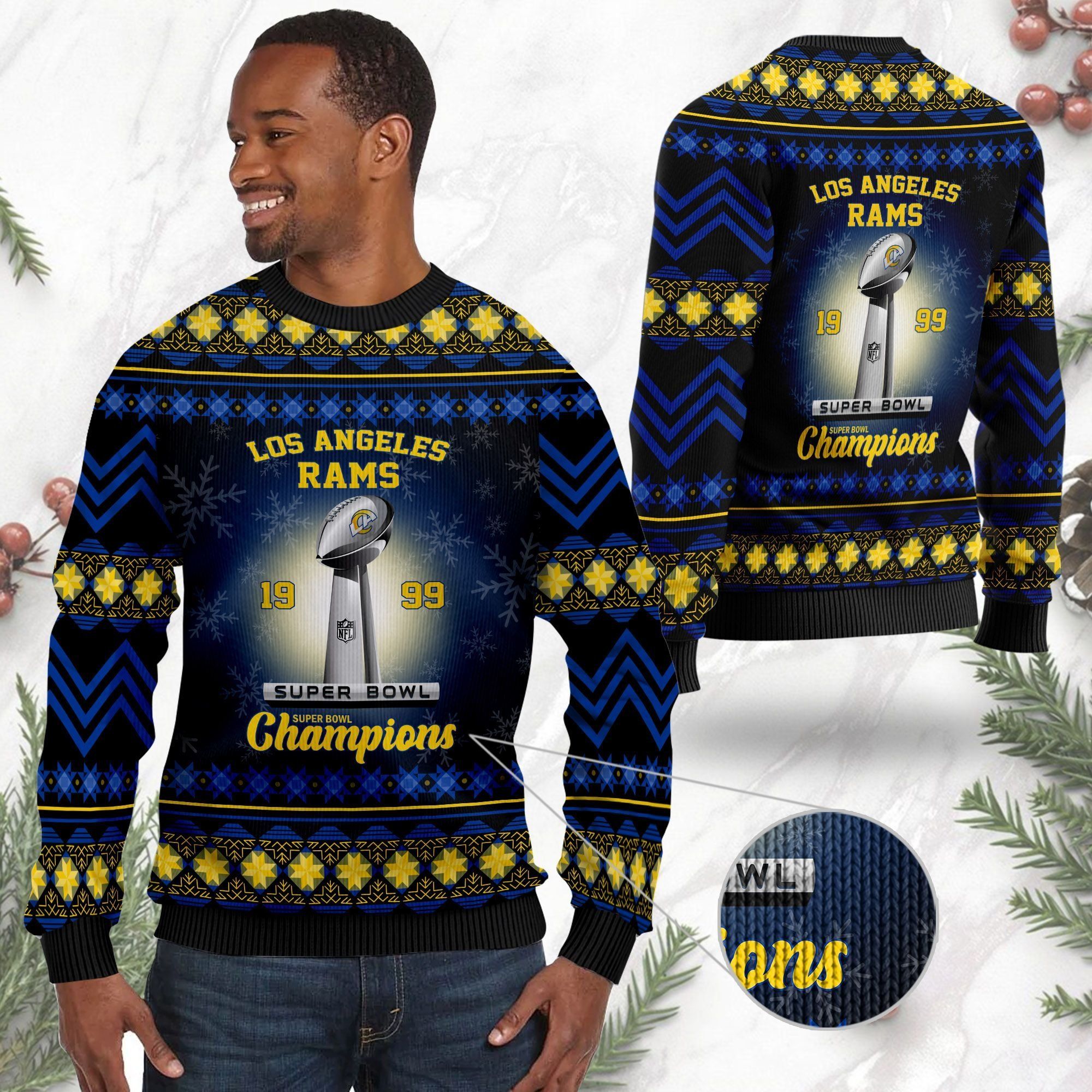 Los Angeles Rams Super Bowl Champions NFL Cup Ugly Christmas Sweater