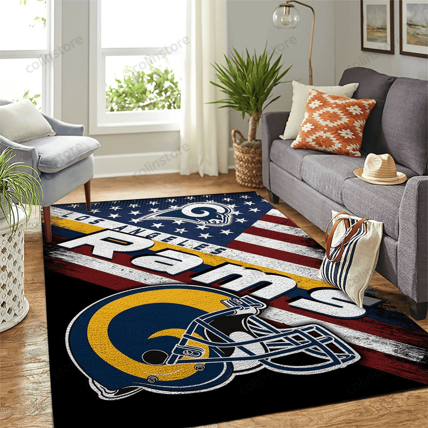 Los Angeles Rams Team Logo American Rectangle Area Rug – Full Print Carpet For Living Room & Bedroom Home Decor