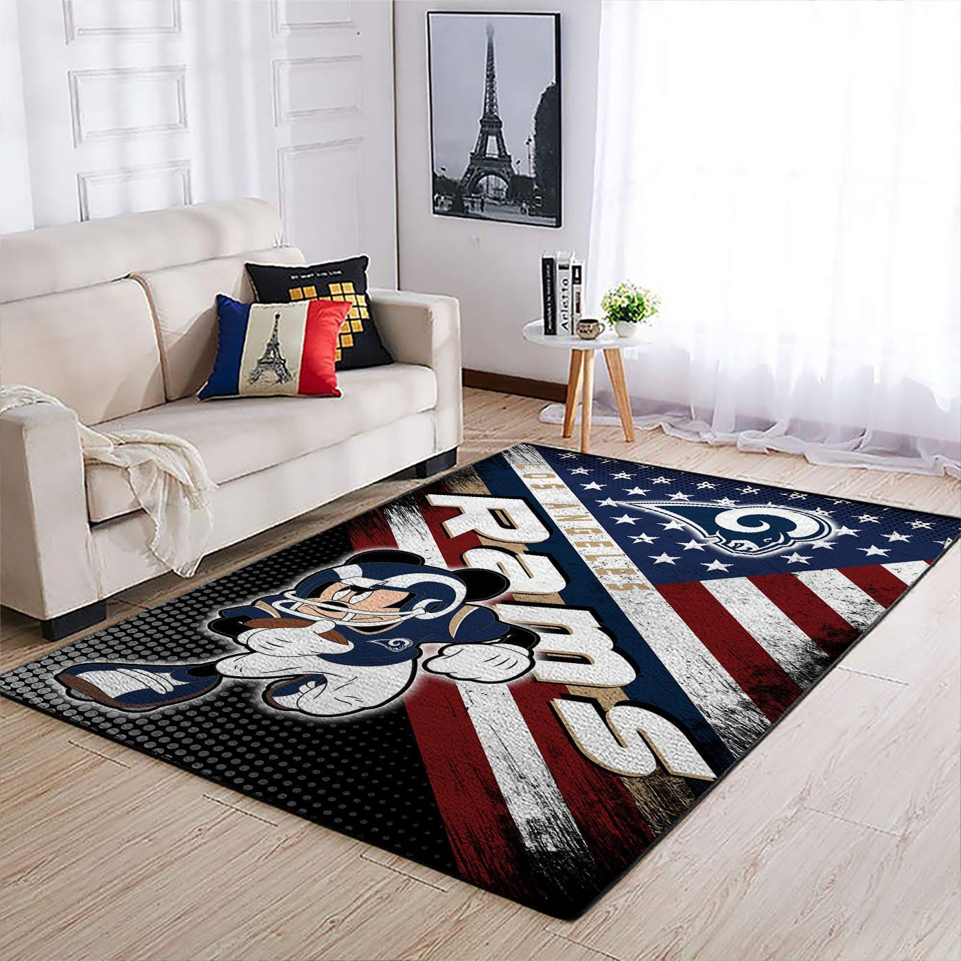 Los Angeles Rams Team Logo Mickey Us Rectangle Area Rug – Full Print Carpet For Living Room & Bedroom Home Decor