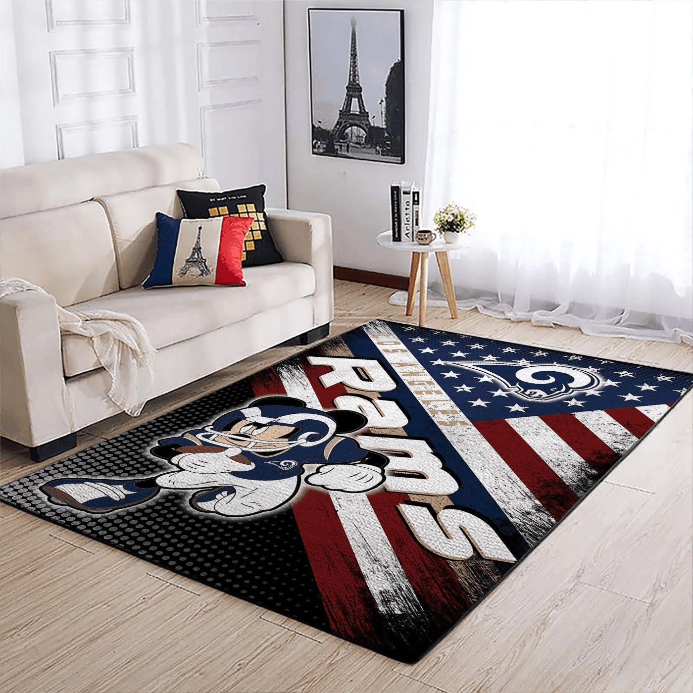 Los Angeles Rams Team Logo Mickey Us Rectangle Area Rug – Full Print Carpet For Living Room & Bedroom Home Decor