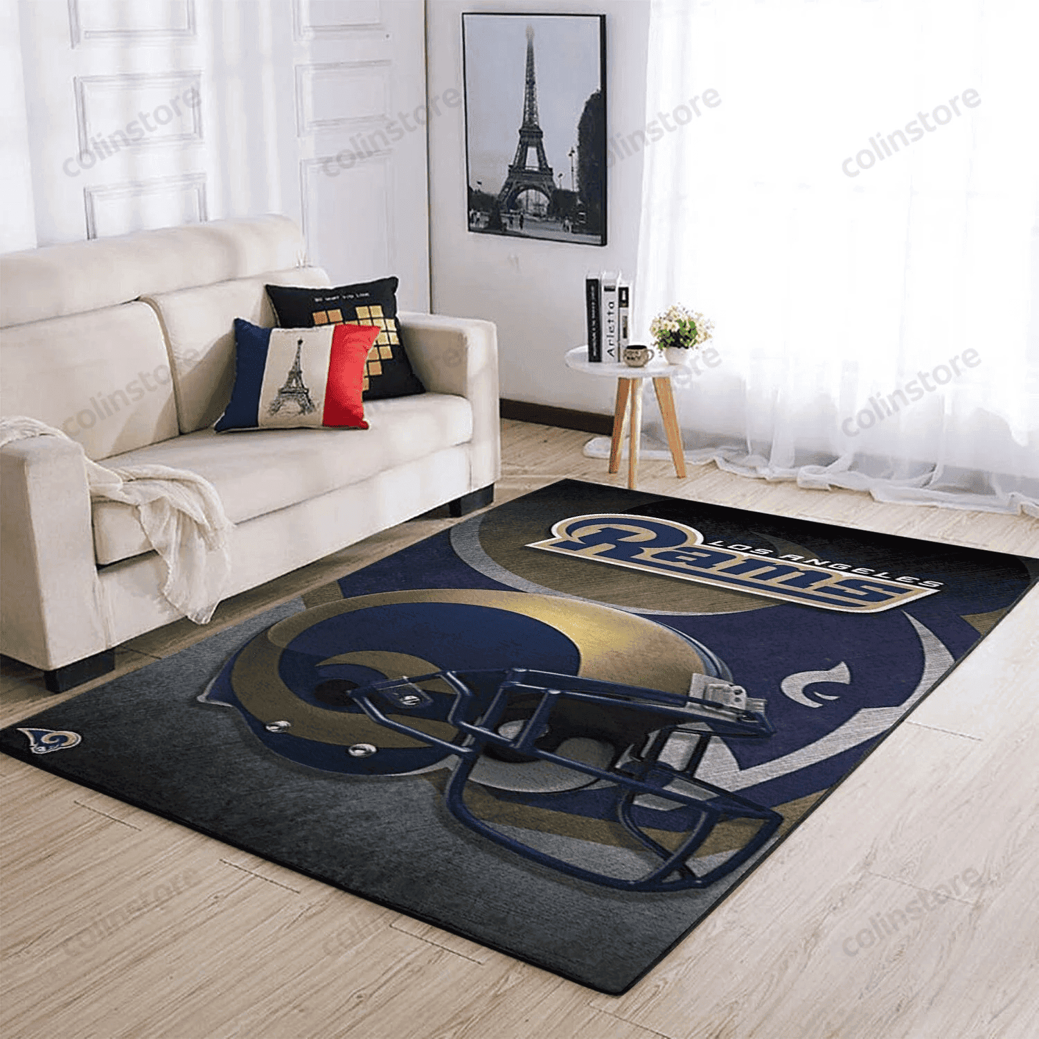 Los Angeles Rams Team Logo Rectangle Area Rug – Full Print Carpet For Living Room & Bedroom Home Decor