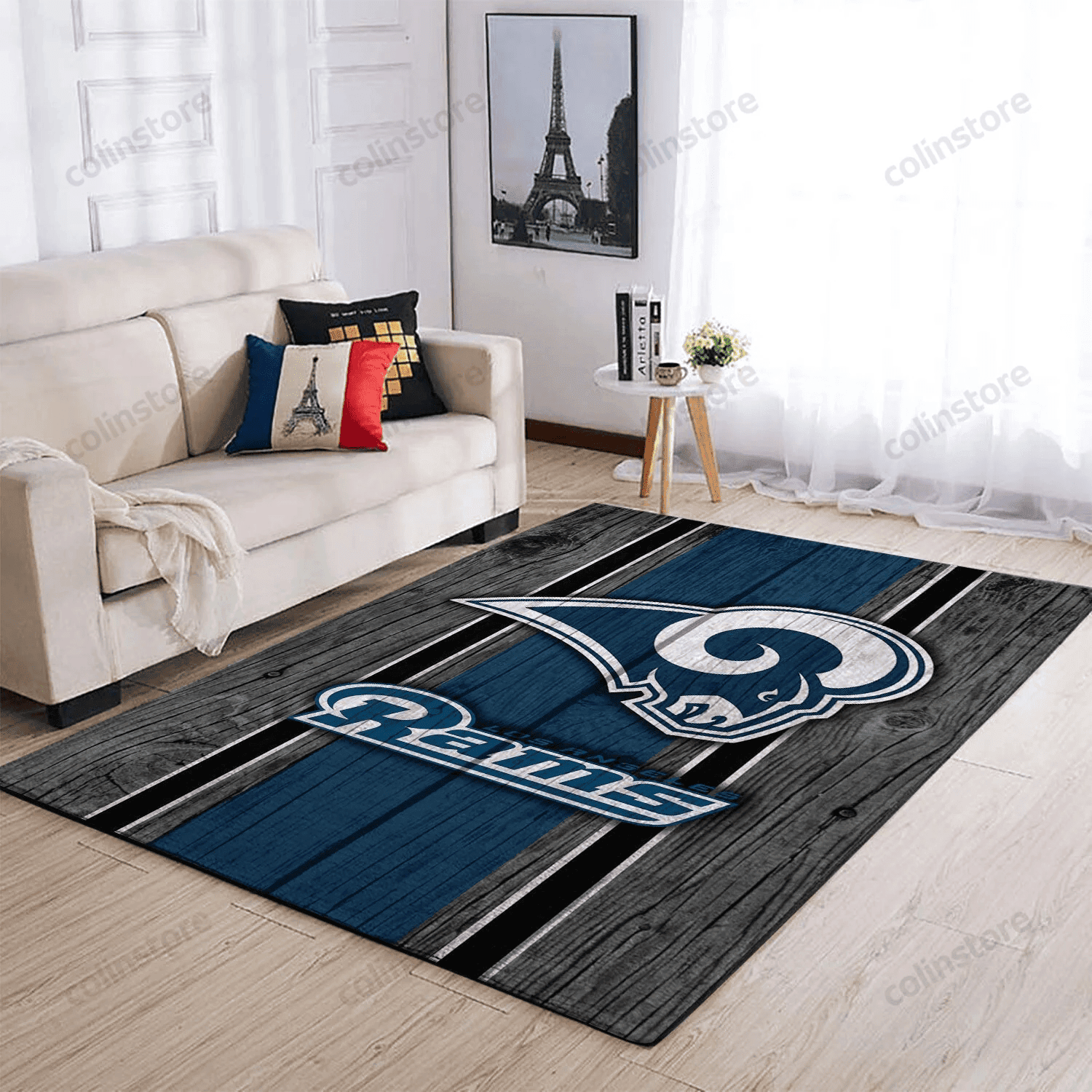 Los Angeles Rams Team Logo Rectangle Area Rug – Full Print Carpet For Living Room & Bedroom Home Decor