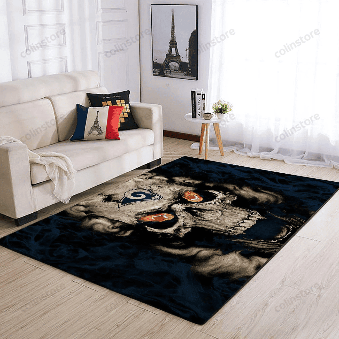 Los Angeles Rams Team Logo Skull Rectangle Area Rug – Full Print Carpet For Living Room & Bedroom Home Decor