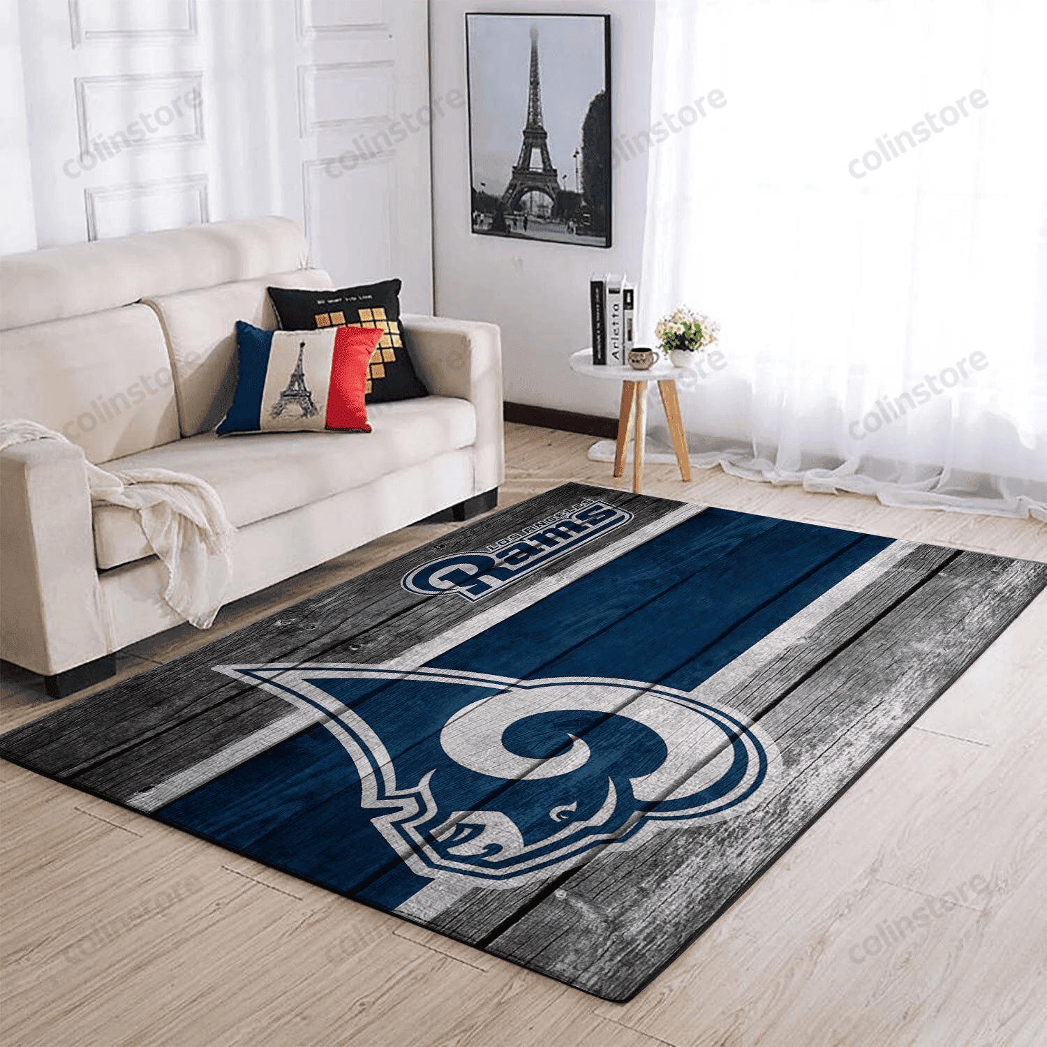 Los Angeles Rams Team Logo Wooden Rectangle Area Rug – Full Print Carpet For Living Room & Bedroom Home Decor