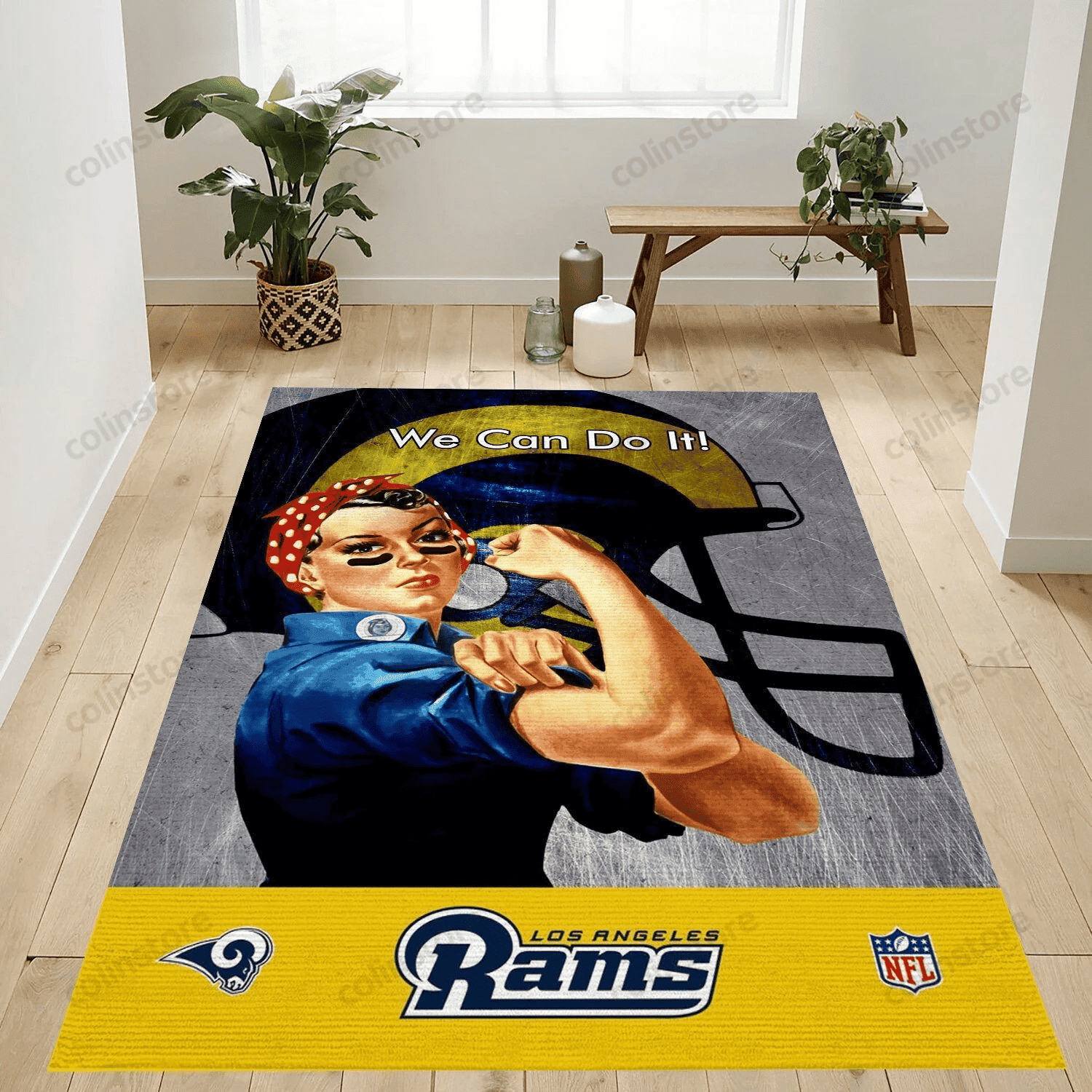 Los Angeles Rams Yellow Logo Rectangle Area Rug – Full Print Carpet For Living Room & Bedroom Home Decor