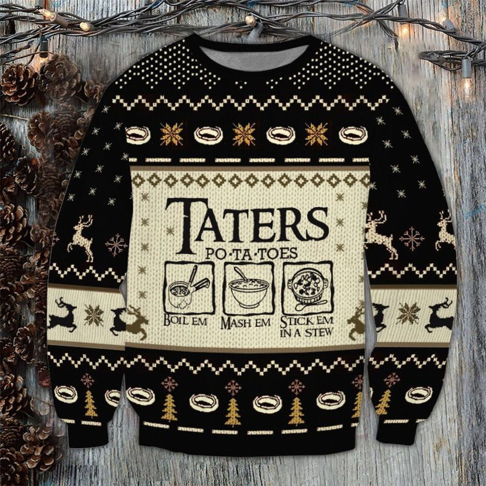 Lotr Taters Potatoes 3D Printed Ugly Christmas Sweater, Perfect Holiday Gift