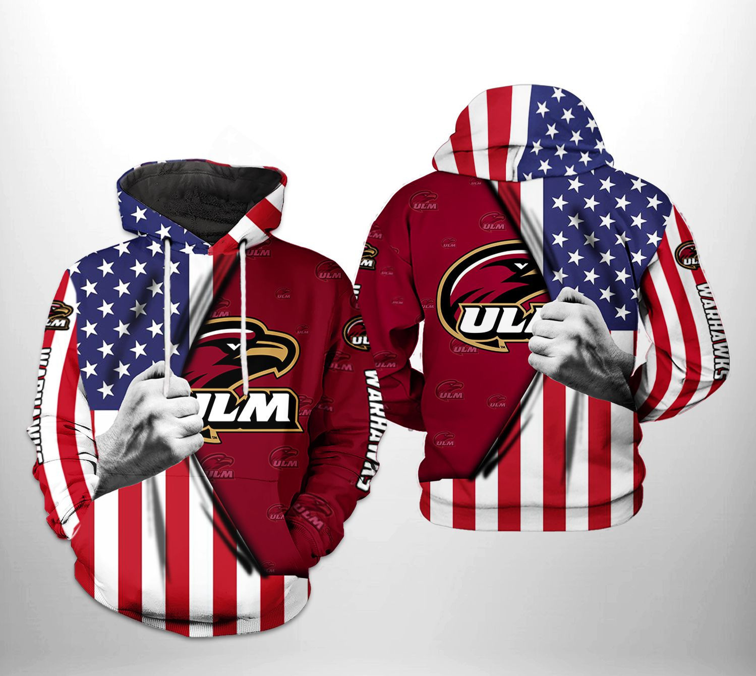 Louisiana Monroe Warhawks NCAA US Flag 3D All Over Print Hoodie & Zip Hoodie