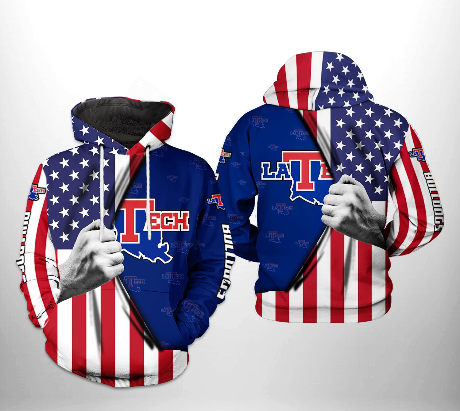 Louisiana Tech Bulldogs NCAA US Flag 3D All Over Print Hoodie & Zip Hoodie
