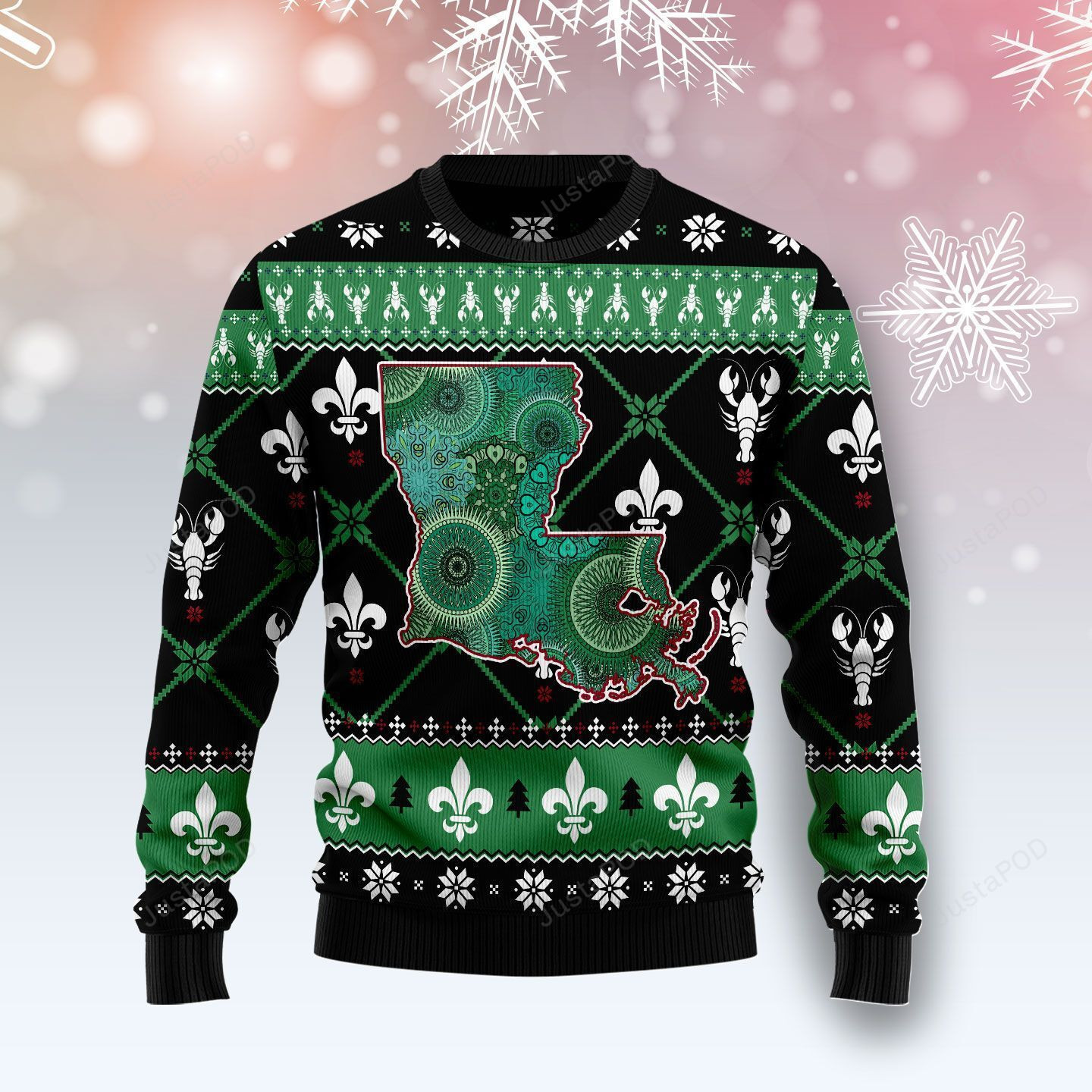 Louisiana Usa Symbols Pattern Ugly Christmas Sweater, Perfect Holiday Gift