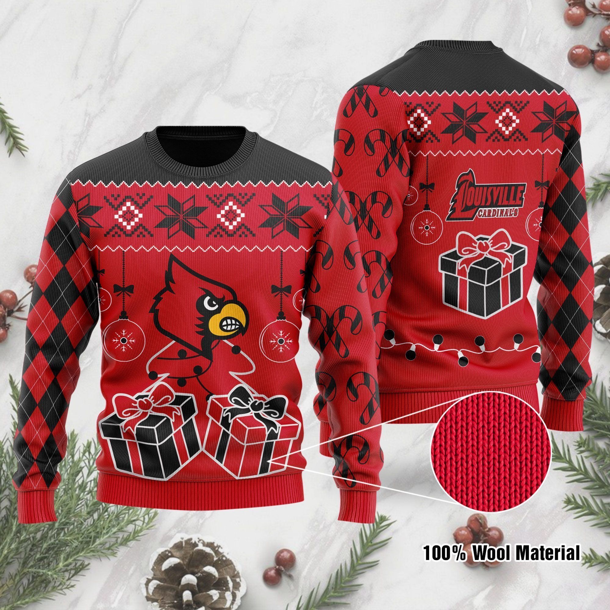Louisville Cardinals Funny Ugly Christmas Sweater Holiday Xmas Party Men Women Plus Size