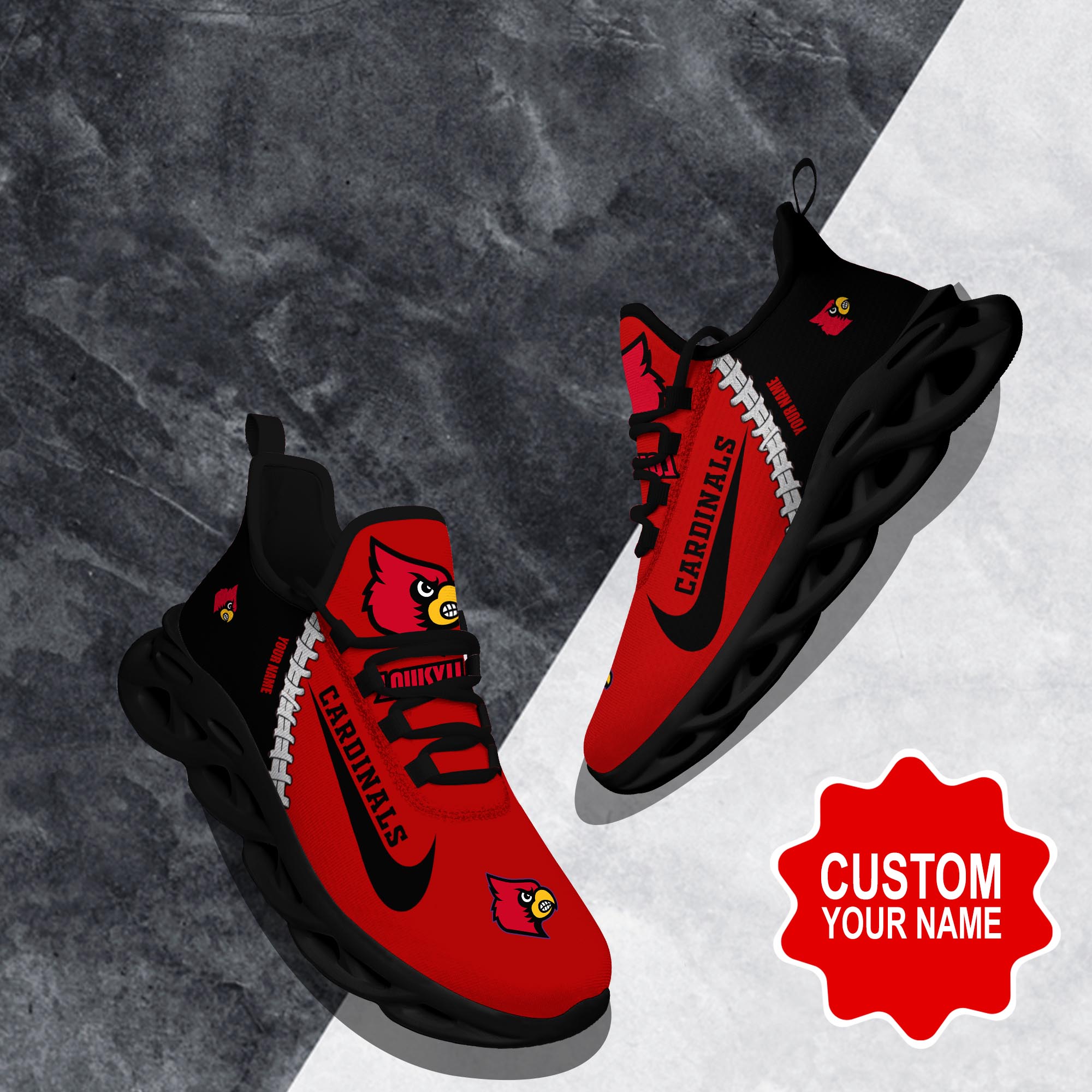 Louisville Cardinals Max Soul Shoes Sneakers for Men And Women – NFL Football Fan Shoes, Team Sneakers