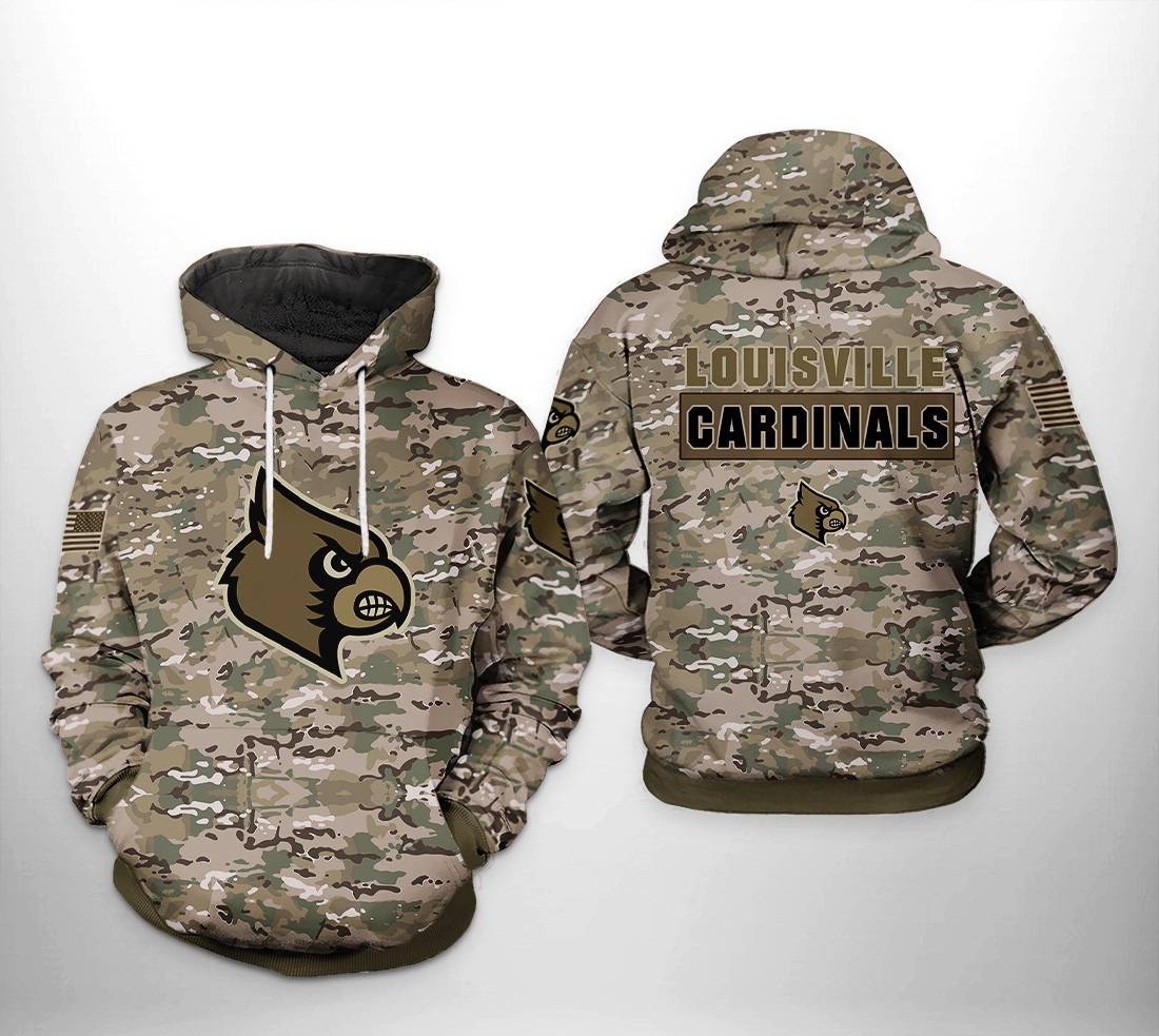 Louisville Cardinals NCAA Camo Veteran 3D All Over Print Hoodie & Zip Hoodie