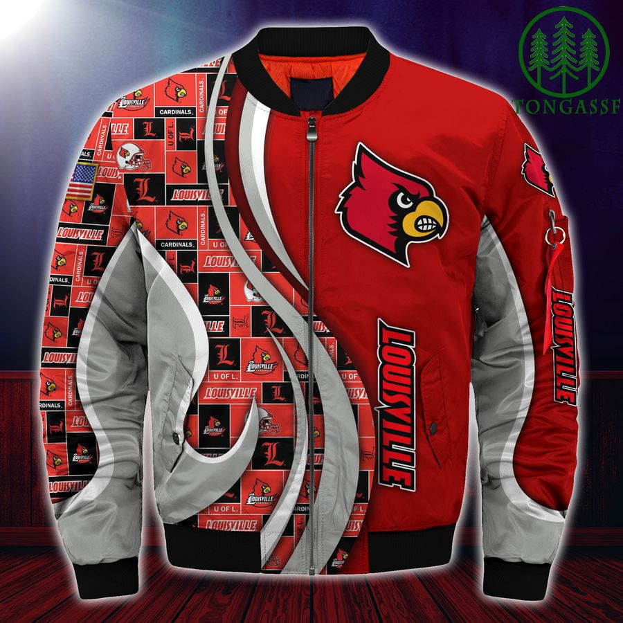 Louisville Cardinals Personalized Name Number Red Grey Bomber Jacket | NCAA College Team Jacket for Men & Women | Sports Fan Gift
