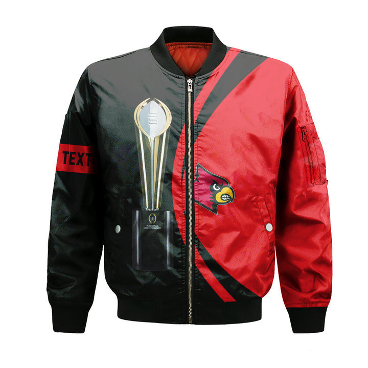 Louisville Cardinals Personalized Text Champions Bomber Jacket | NCAA College Team Jacket for Men & Women | Sports Fan Gift