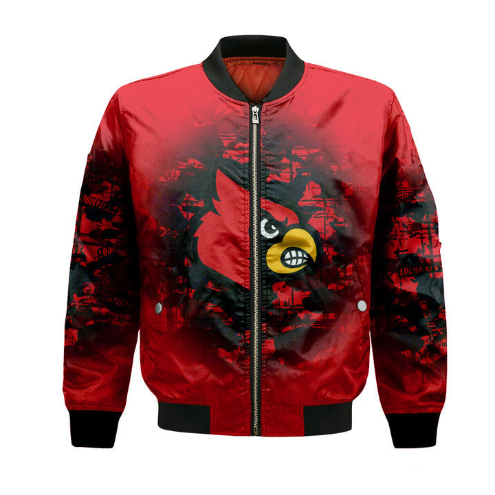 Louisville Cardinals Personalized Text Number Red Black Bomber Jacket | NCAA College Team Jacket for Men & Women | Sports Fan Gift