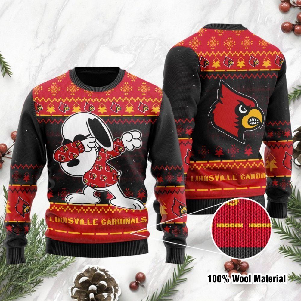 Louisville Cardinals Snoopy Dabbing Ugly Christmas Sweater Holiday Party Men Women Full Plus Size