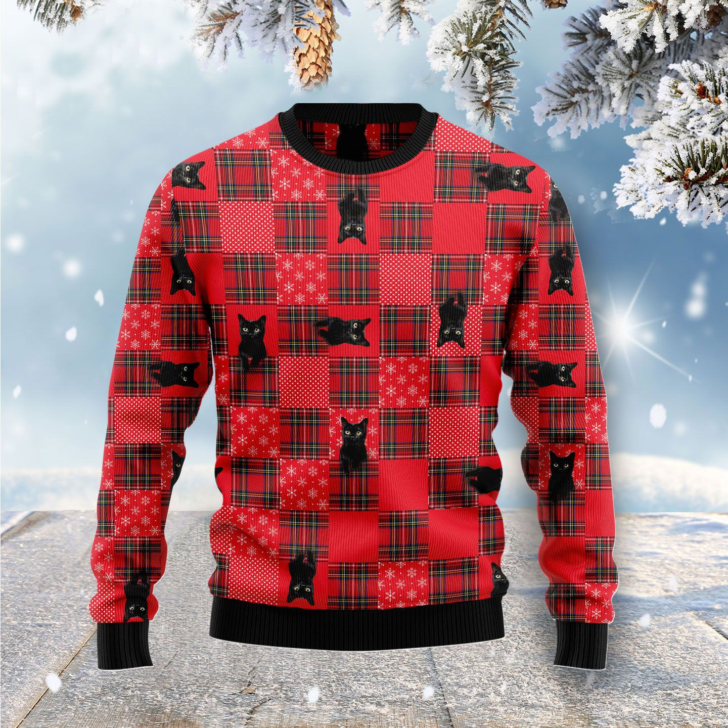 Lovely Black Cat Ugly Christmas Sweater, Perfect Holiday Gift