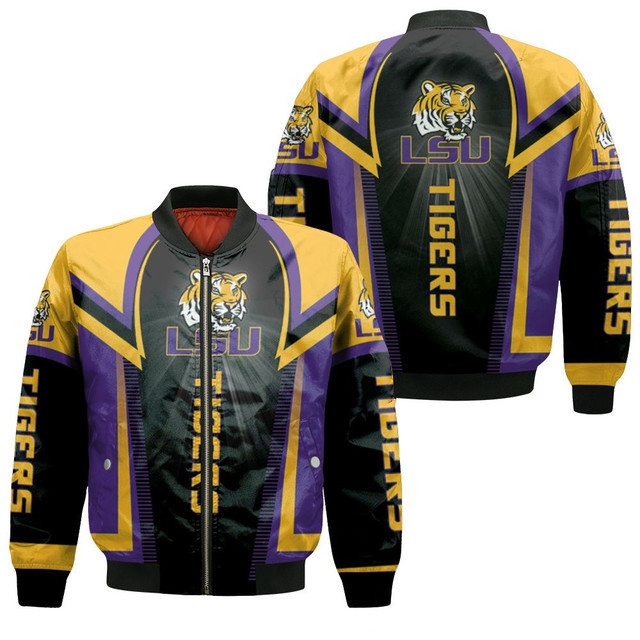 LSU Tigers Black Gold Bomber Jacket | NCAA College Team Jacket for Men & Women | Sports Fan Gift