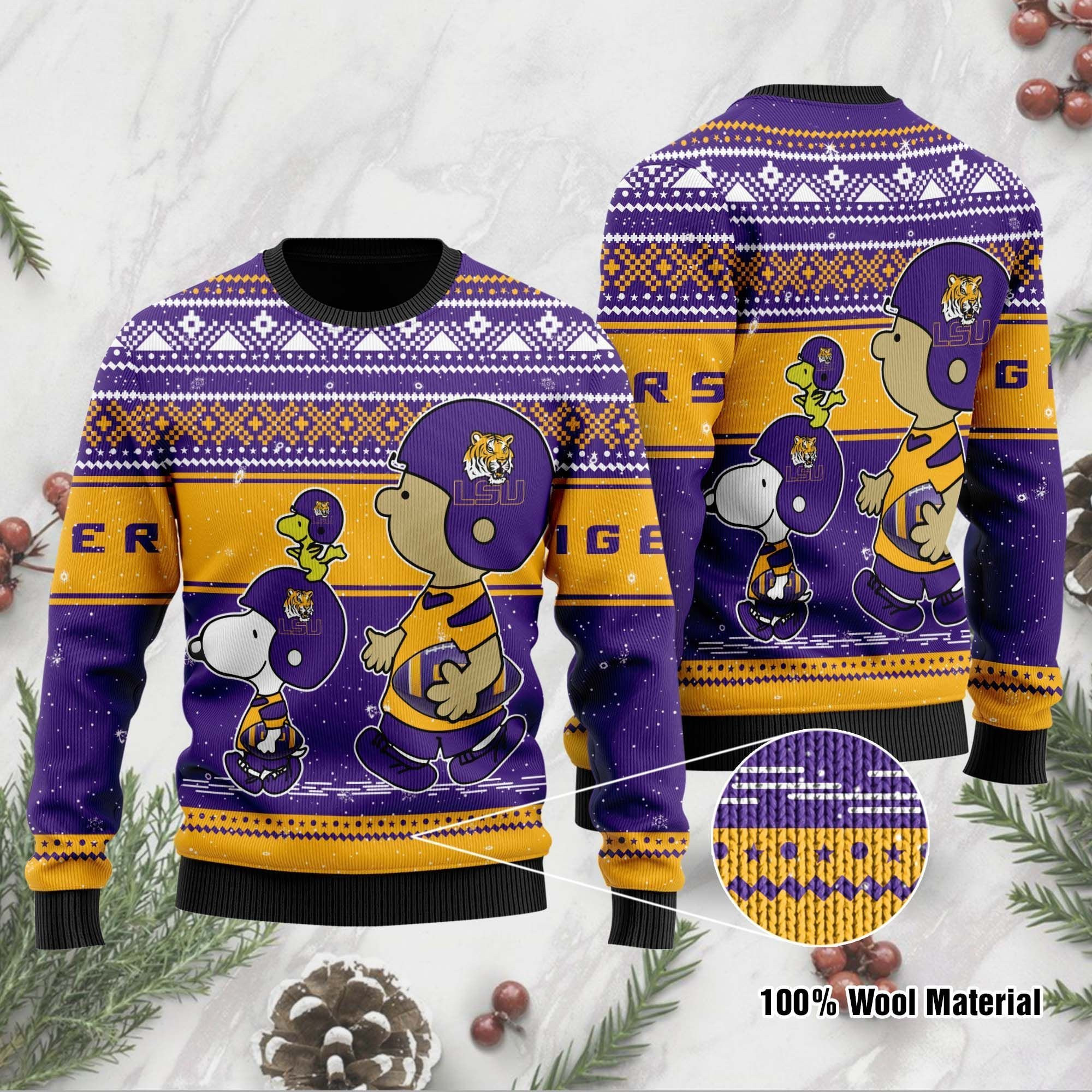 Lsu Tigers Charlie Brown Snoopy Wear Football Jersey Ugly Christmas Sweater, Perfect Holiday Gift