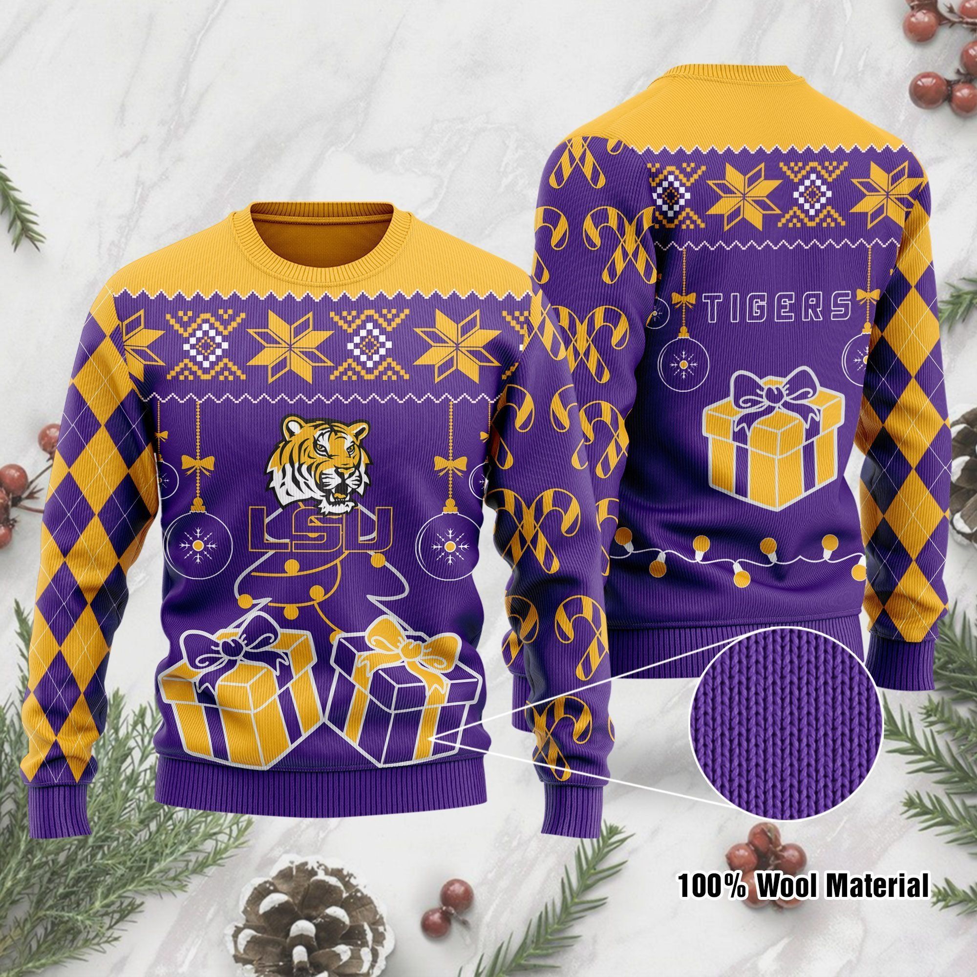 LSU Tigers Funny Ugly Christmas Sweater Holiday Xmas Party Men Women Plus Size