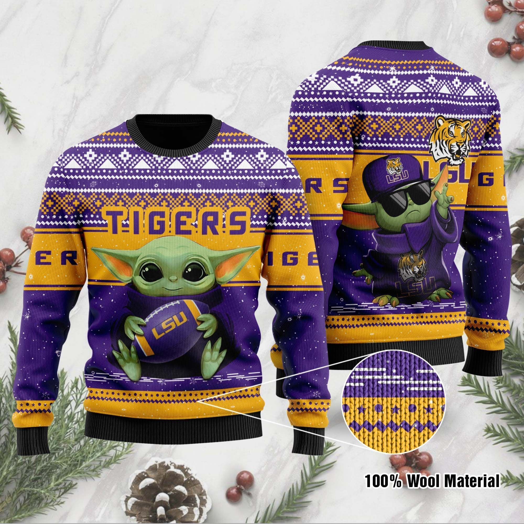 Lsu Tigers Grogu Baby Yoda Hug Logo Ugly Christmas Sweater, Perfect Holiday Gift
