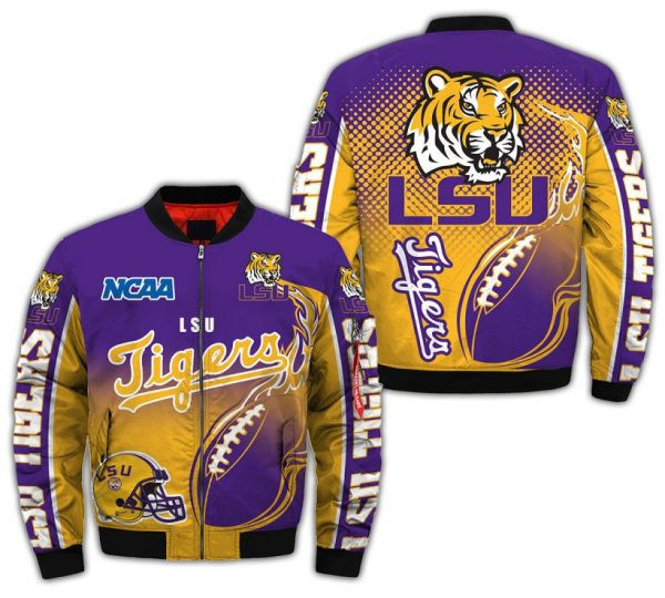 LSU Tigers Purple Gold Bomber Jacket | NCAA College Team Jacket for Men & Women | Sports Fan Gift