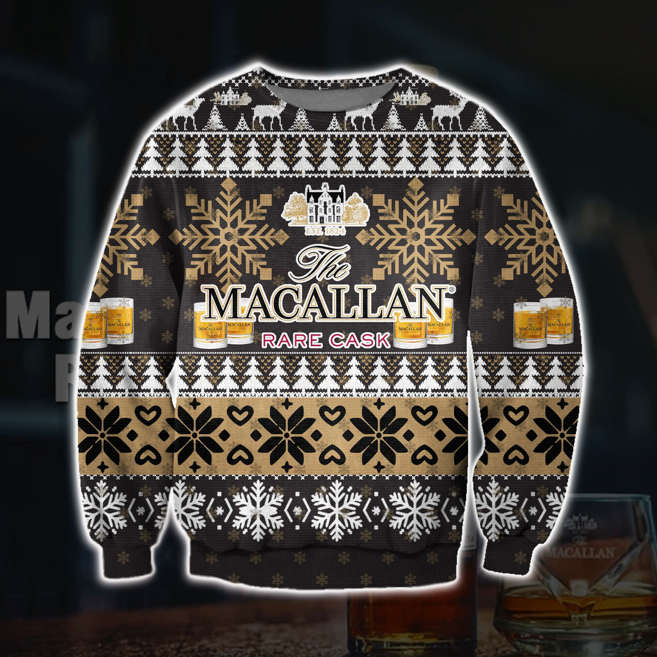 Macallan Rare Cask Knitting Pattern 3D Print Ugly Christmas Sweater