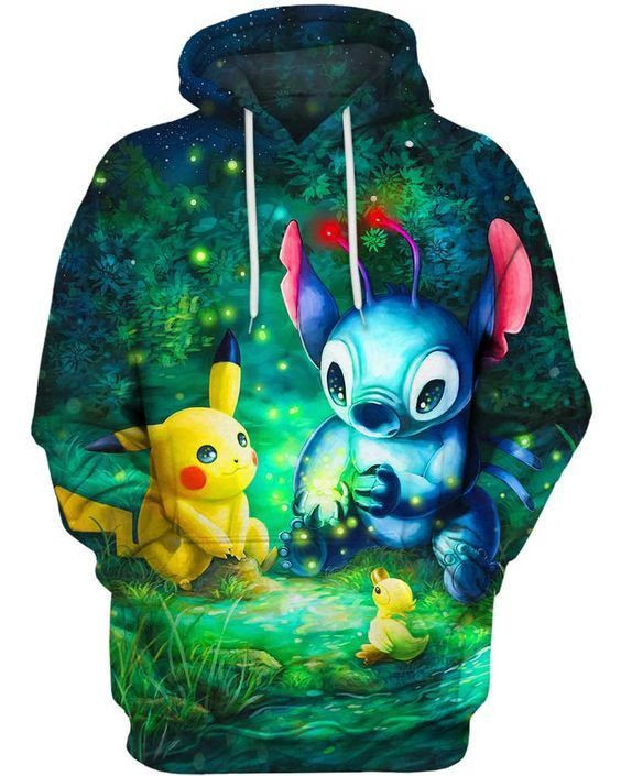 Magic Crystals Stitch Pikachu Stitch Lilo Pokemon 3D All Over Print Hoodie & Zip Hoodie