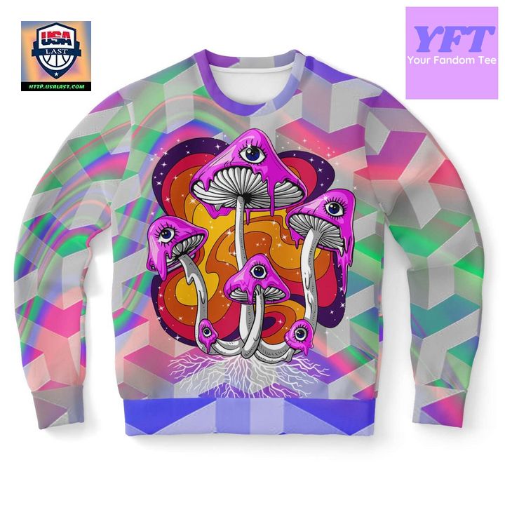 Magic Mushrooms Holographic Psychedelic 3d Ugly Christmas Sweater