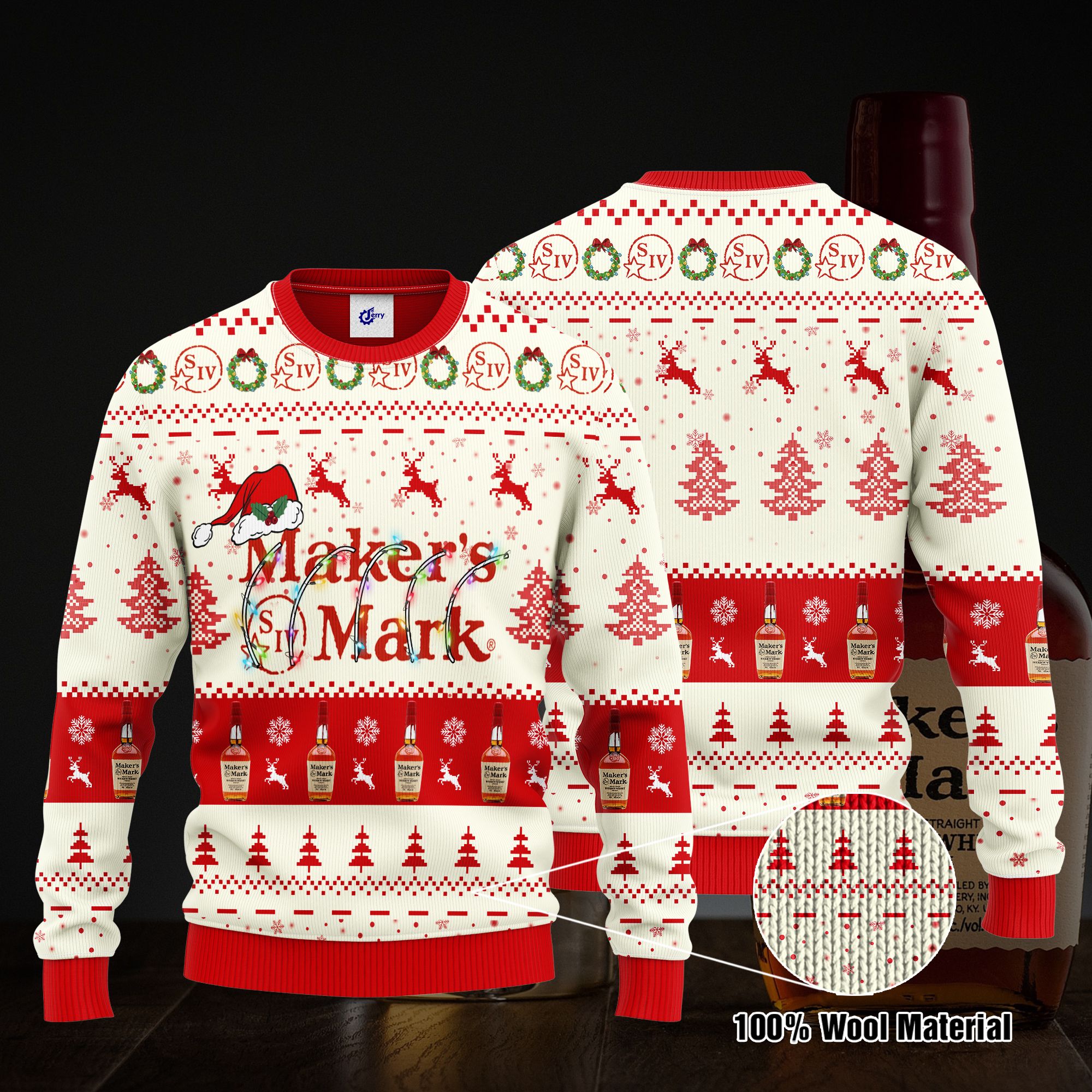 Maker's Mark Santa Hat Christmas Ugly Christmas Sweater, Hoodie, Zip Hoodie, Bomber Jacket