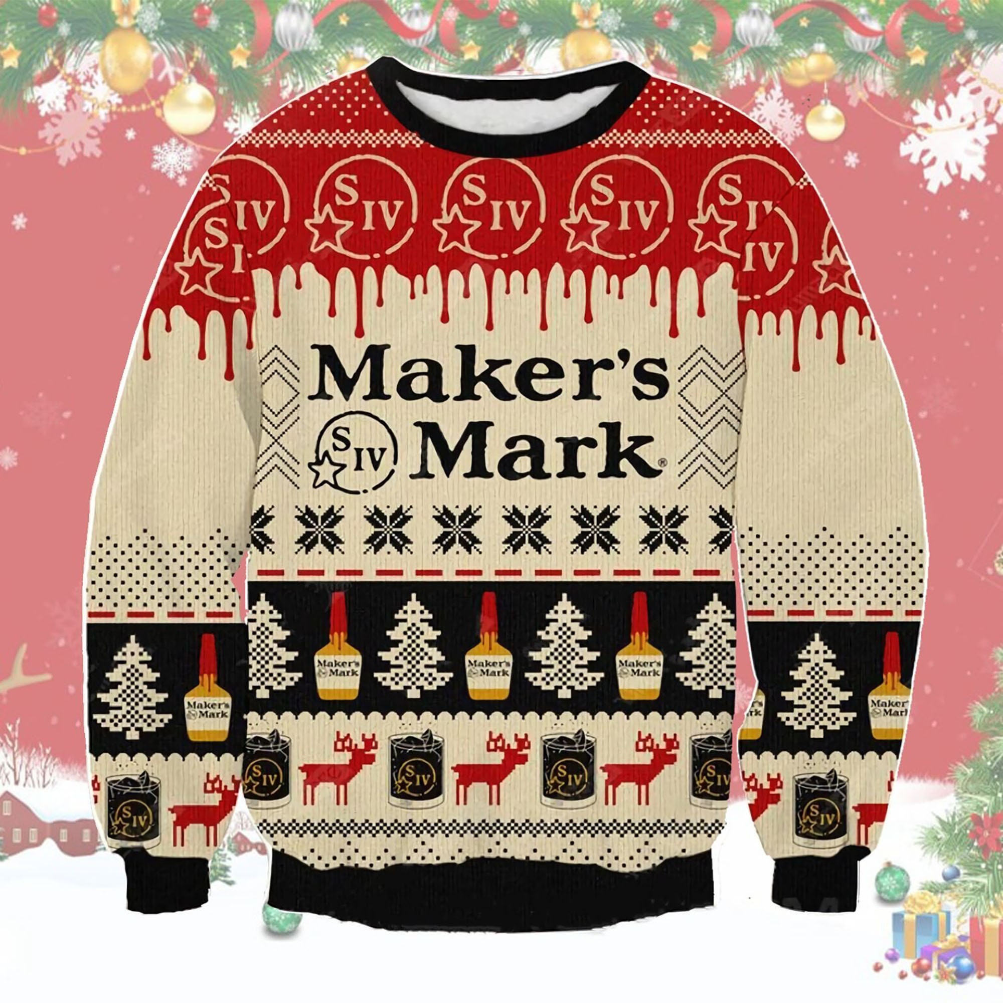 Makers Mark Whiskey Ugly Christmas Sweater