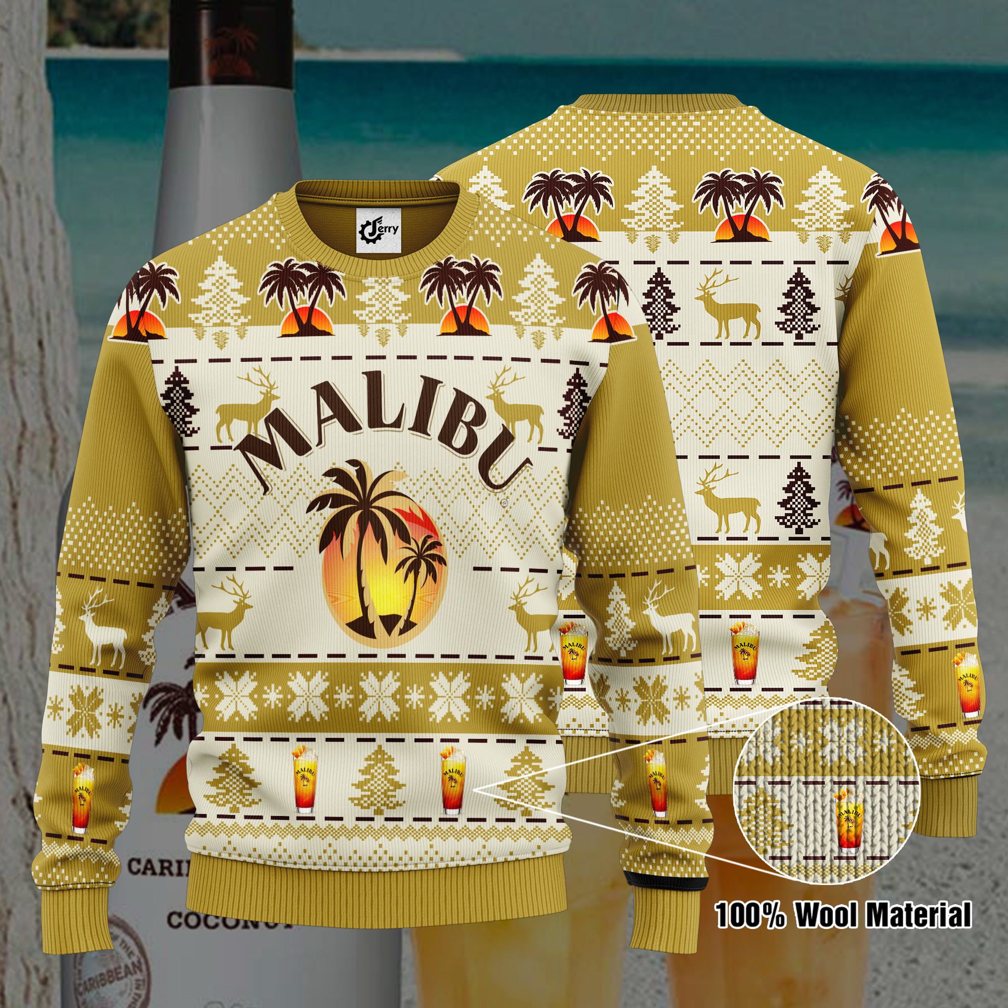 Malibu Rum 3D Print Ugly Christmas Sweater, Hoodie, Zip Hoodie, Bomber Jacket