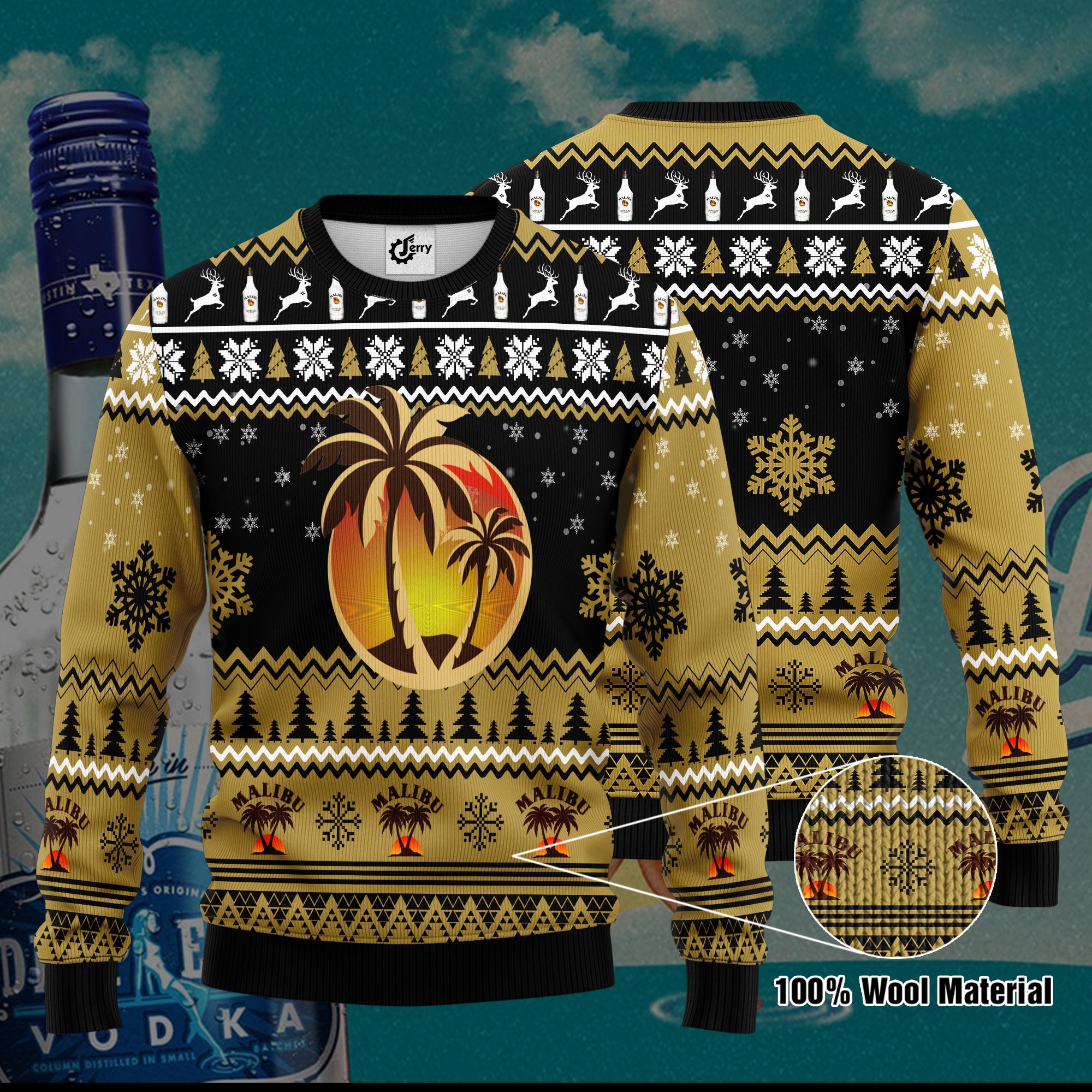 Malibu Rum 3D Print Ugly Christmas Sweater, Hoodie, Zip Hoodie, Bomber Jacket