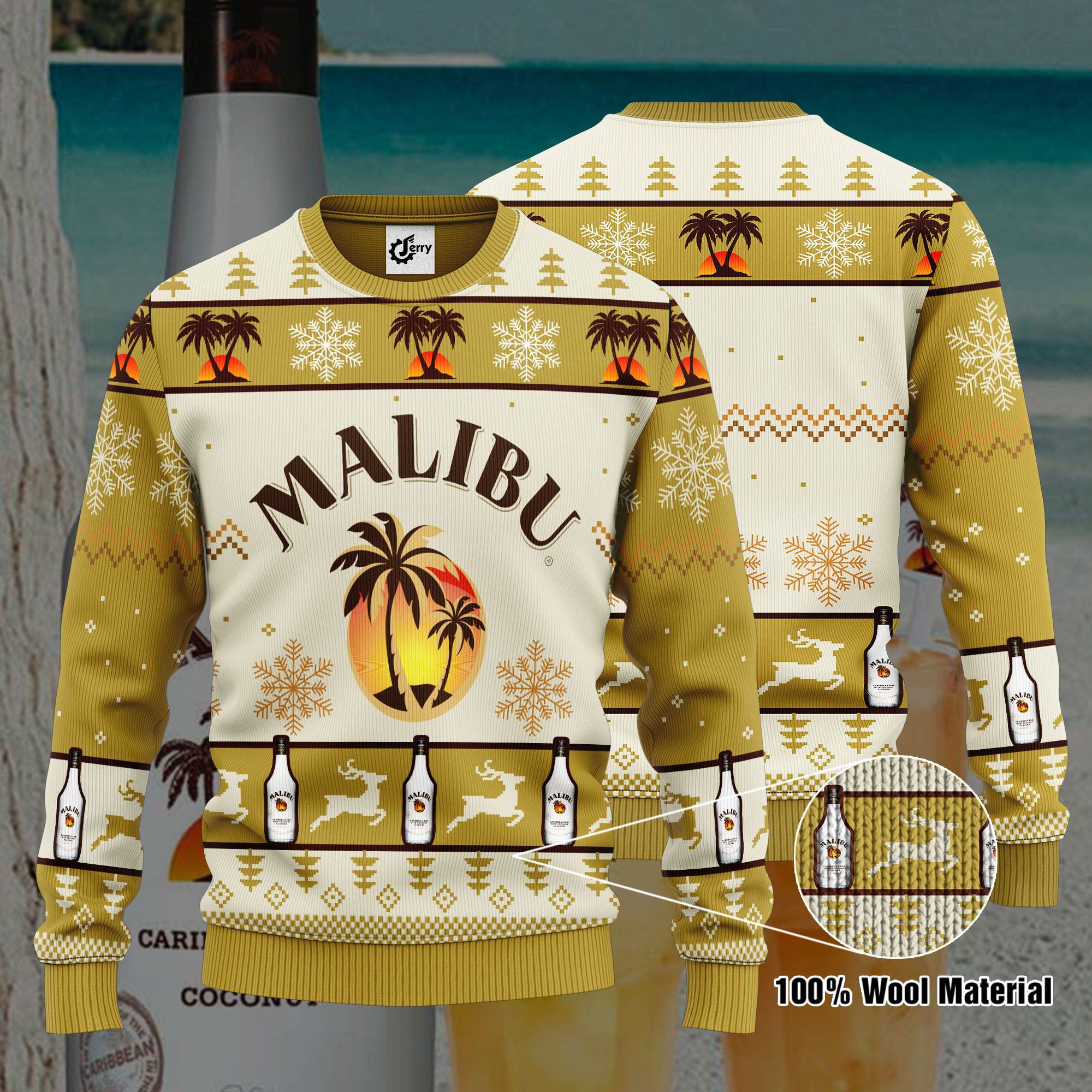 Malibu Rum 3D Print Ugly Christmas Sweater, Hoodie, Zip Hoodie, Bomber Jacket