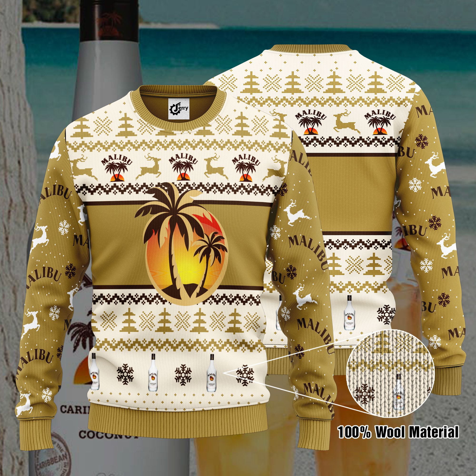 Malibu Rum 3D Print Ugly Christmas Sweater, Hoodie, Zip Hoodie, Bomber Jacket
