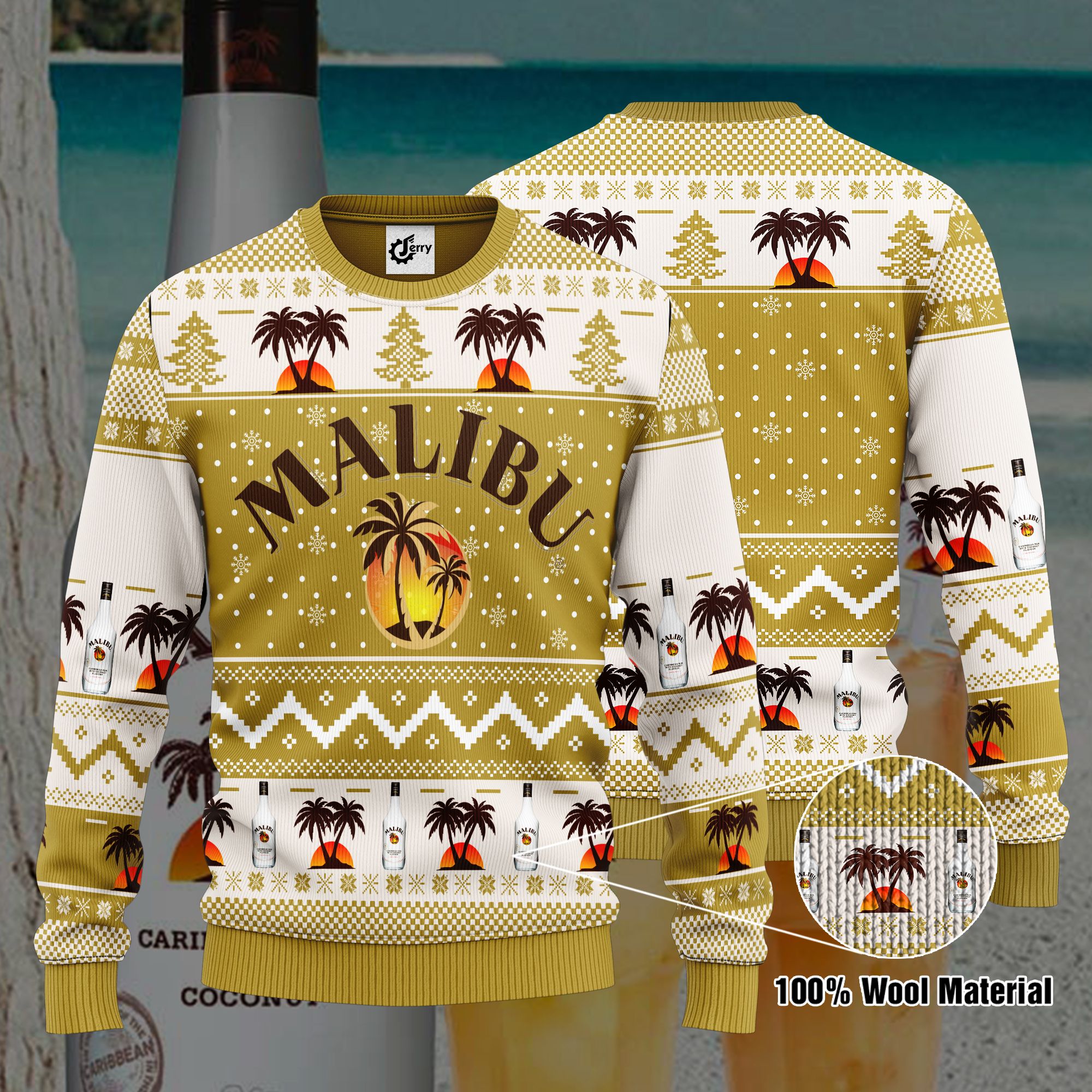 Malibu Rum 3D Print Ugly Christmas Sweater, Hoodie, Zip Hoodie, Bomber Jacket