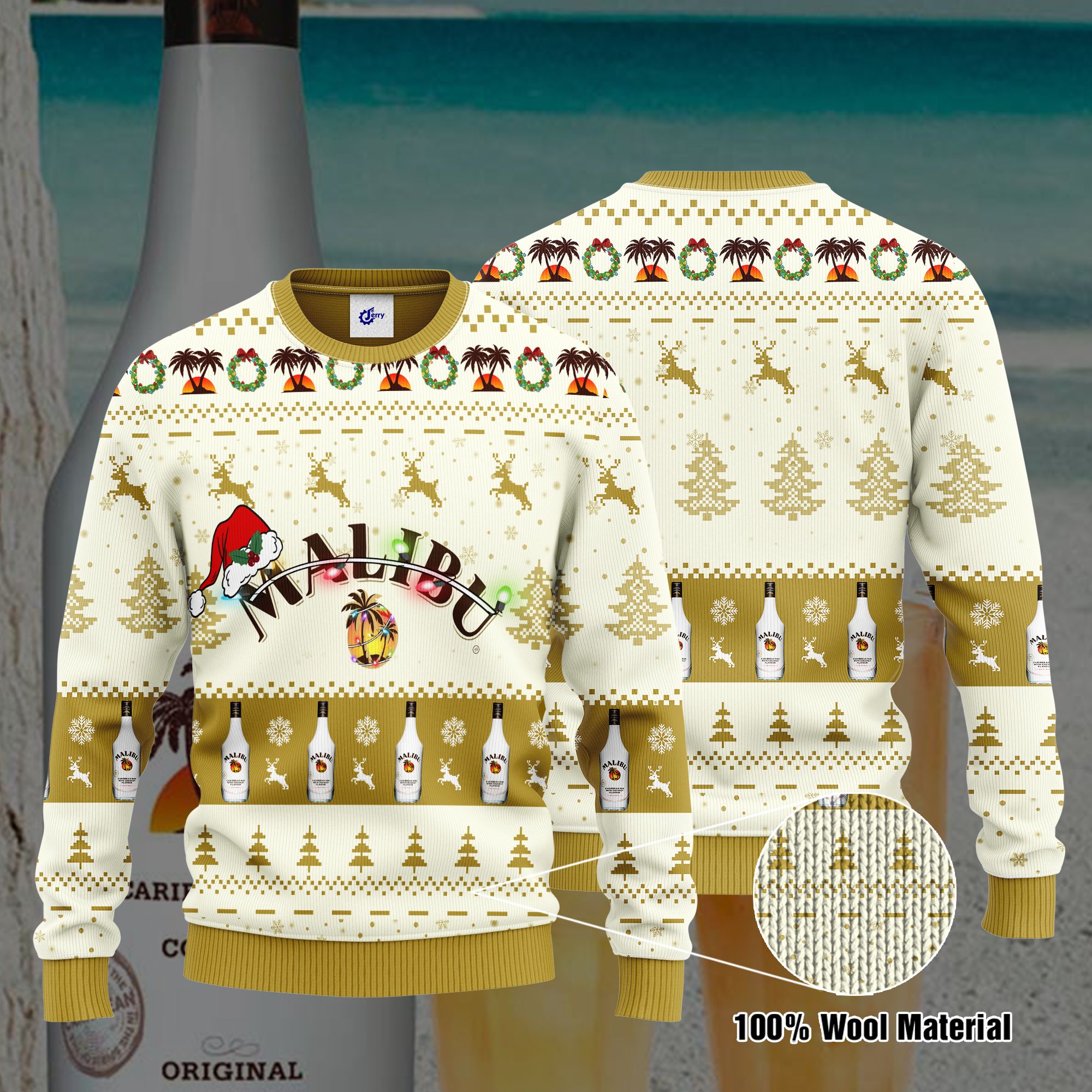 Malibu Rum Santa Hat Christmas Ugly Christmas Sweater, Hoodie, Zip Hoodie, Bomber Jacket
