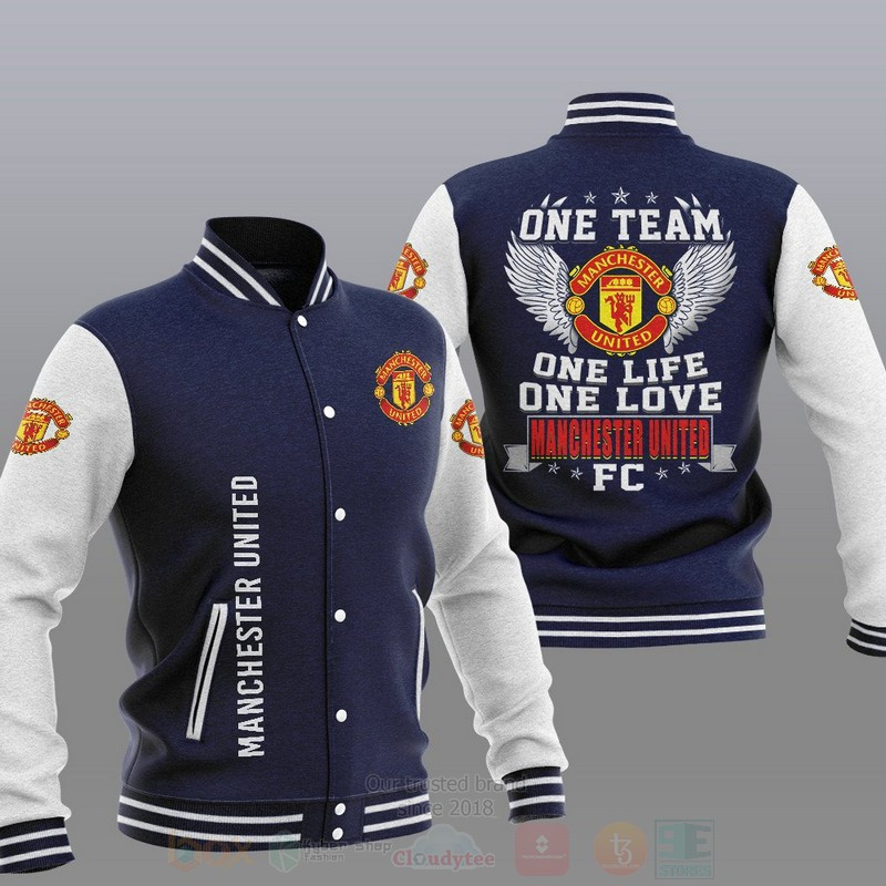 Manchester United Navy One Team Varsity Baseball Jacket for Men & Women | Soccer Team Fan Gift