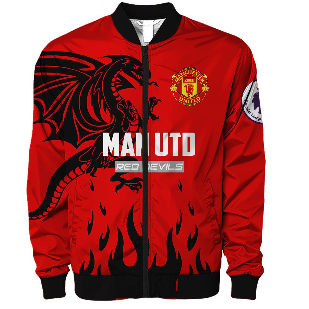 Manchester United Red Black Dragon Bomber Jacket | Streetwear Jacket for Men & Women | Fan Gift