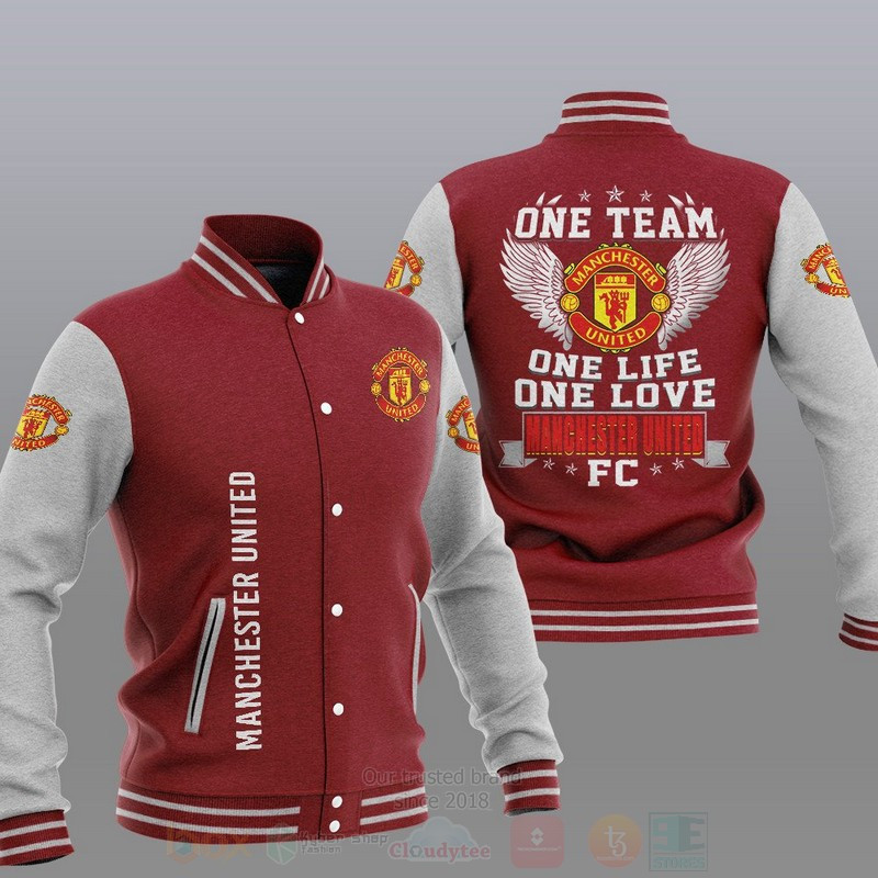 Manchester United Red Grey One Team Baseball Jacket V2 Varsity Baseball Jacket for Men & Women | Soccer Team Fan Gift