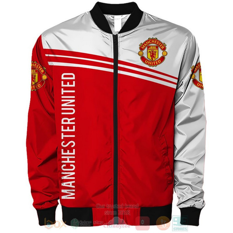 Manchester United Red White Bomber Jacket | Streetwear Jacket for Men & Women | Fan Gift