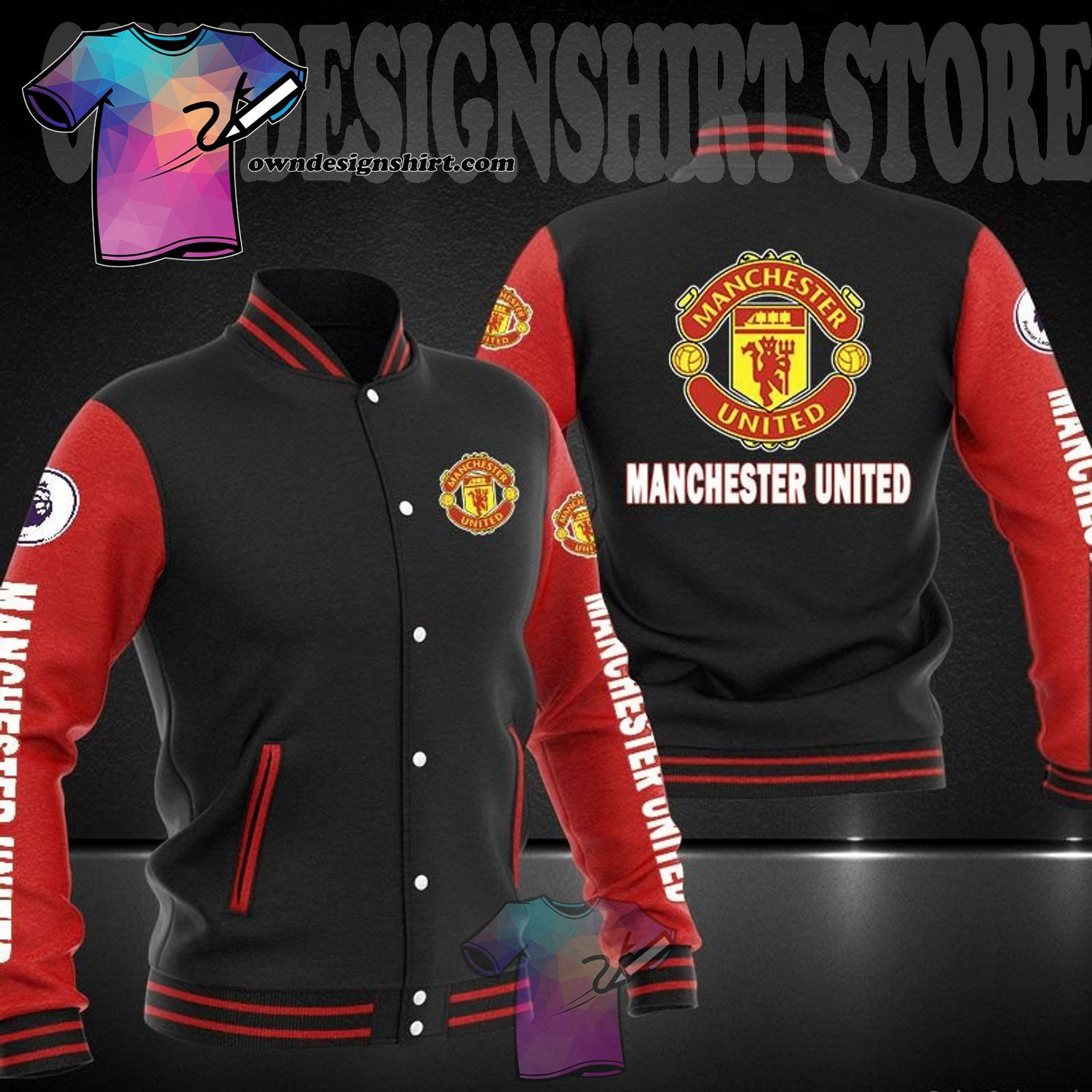 Manchester United Varsity Baseball Jacket for Men & Women | Soccer Team Fan Gift