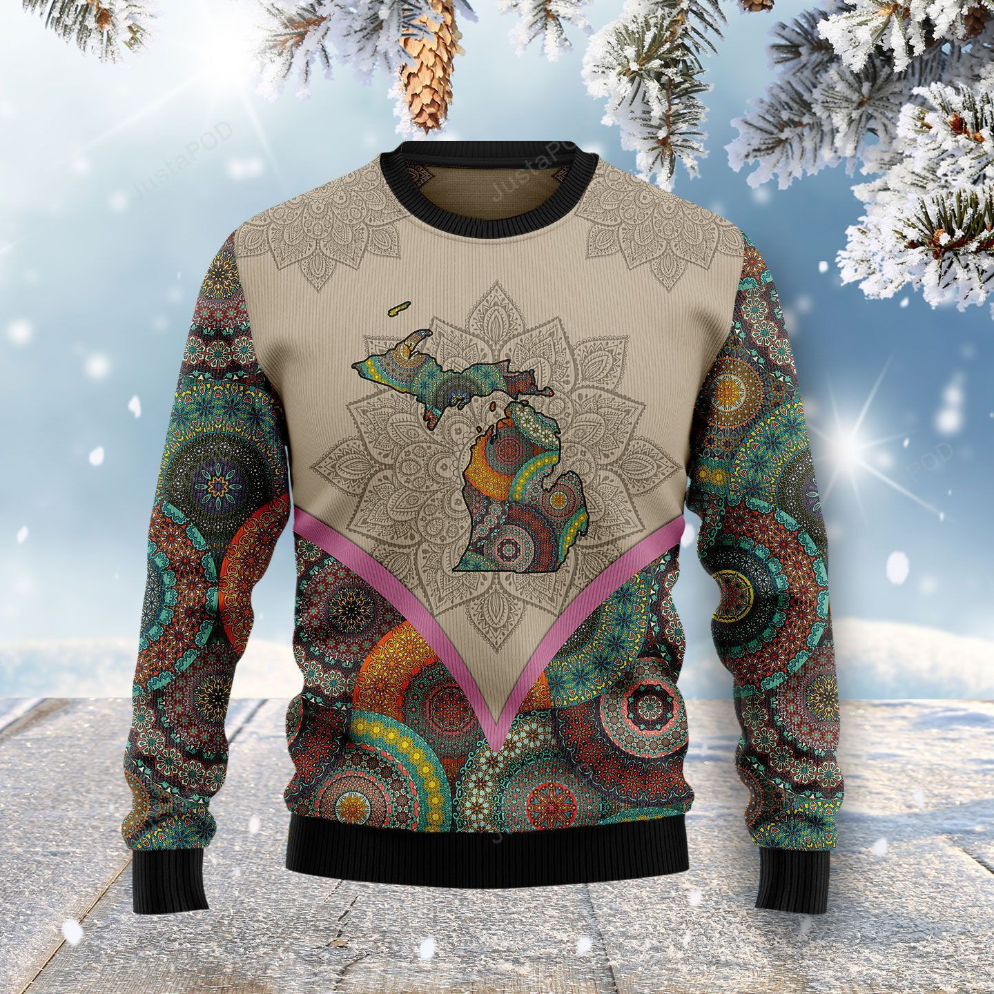 Mandala Michigan Home Christmas Ugly Christmas Sweater, Perfect Holiday Gift
