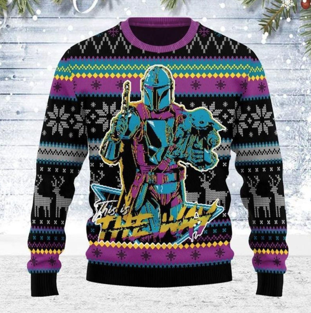 Mandalorian Baby Yoda Knitted Sweater Ugly Christmas Sweater